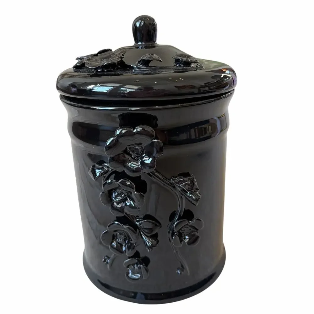 Potters Studio Black 3D Floral Canister w/ Lid 8.5in Halloween Cookie Jar NEW